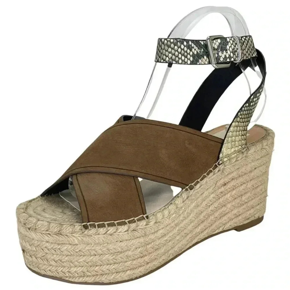 Dolce Vita Carsie Olive Nubuck Leather Espadrille Platform Womens Sandals
